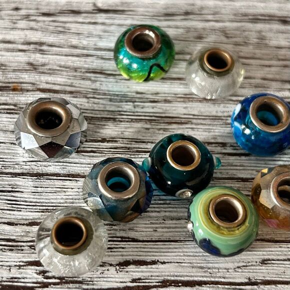 Lot Of 14 Designer Big Hole Murano Glass Charms Sterling Core, Colorful & Flower - Picture 16 of 16